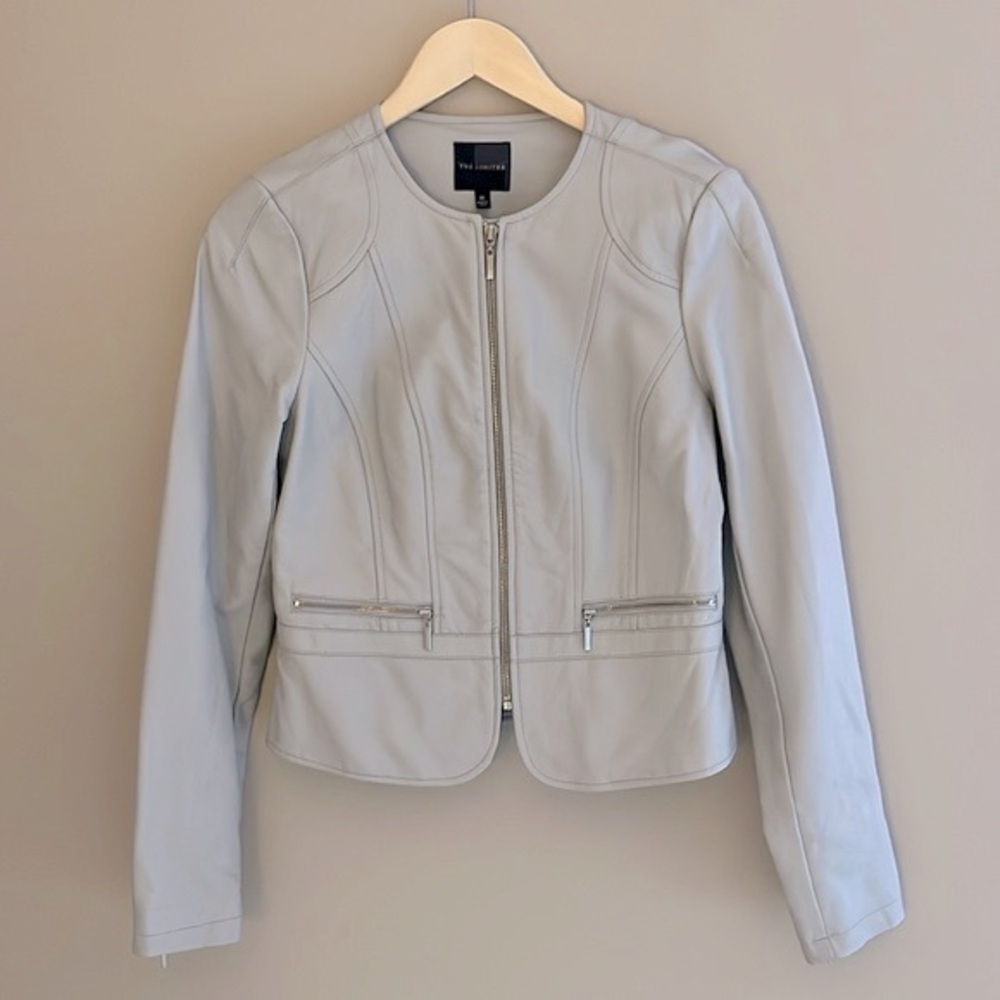 The‎ Limited Faux Leather Zip Up Jacket Light Gray Size XS